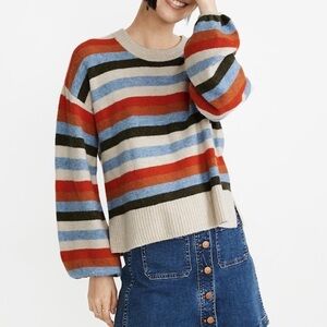 Madewell Payton Striped Coziest Yarn Fuzzy Pullover Balloon Sleeve Sweater Sz L